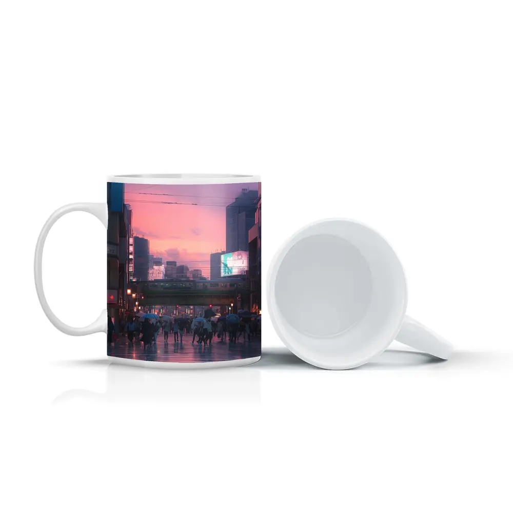 Tokyo Rainy Crosswalk Pink Dusk Sky – Mugs