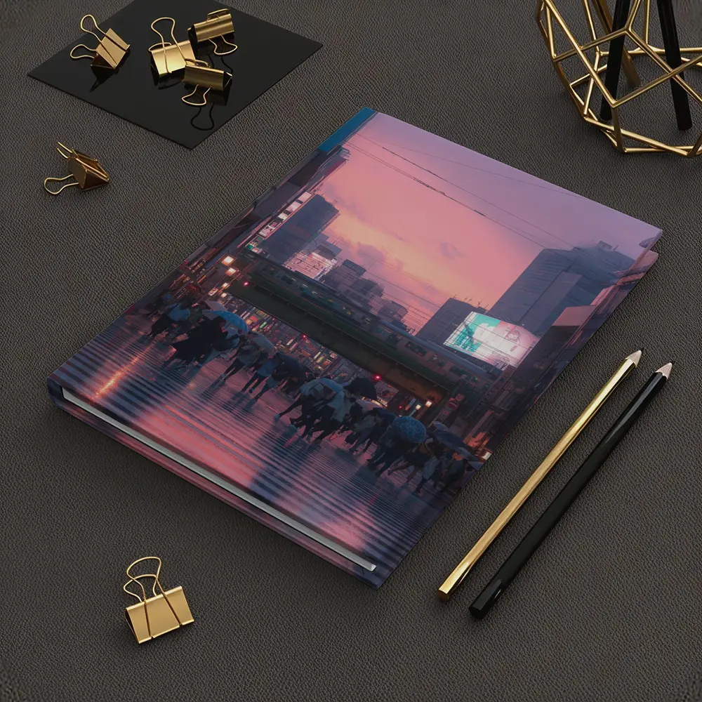 Tokyo Rainy Crosswalk Pink Dusk Sky – Notebooks