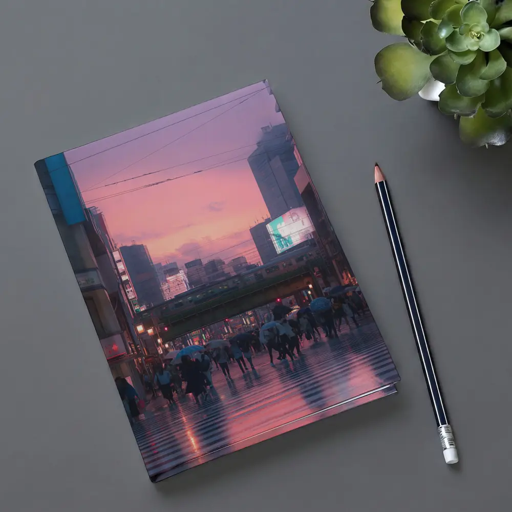 Tokyo Rainy Crosswalk Pink Dusk Sky – Notebooks