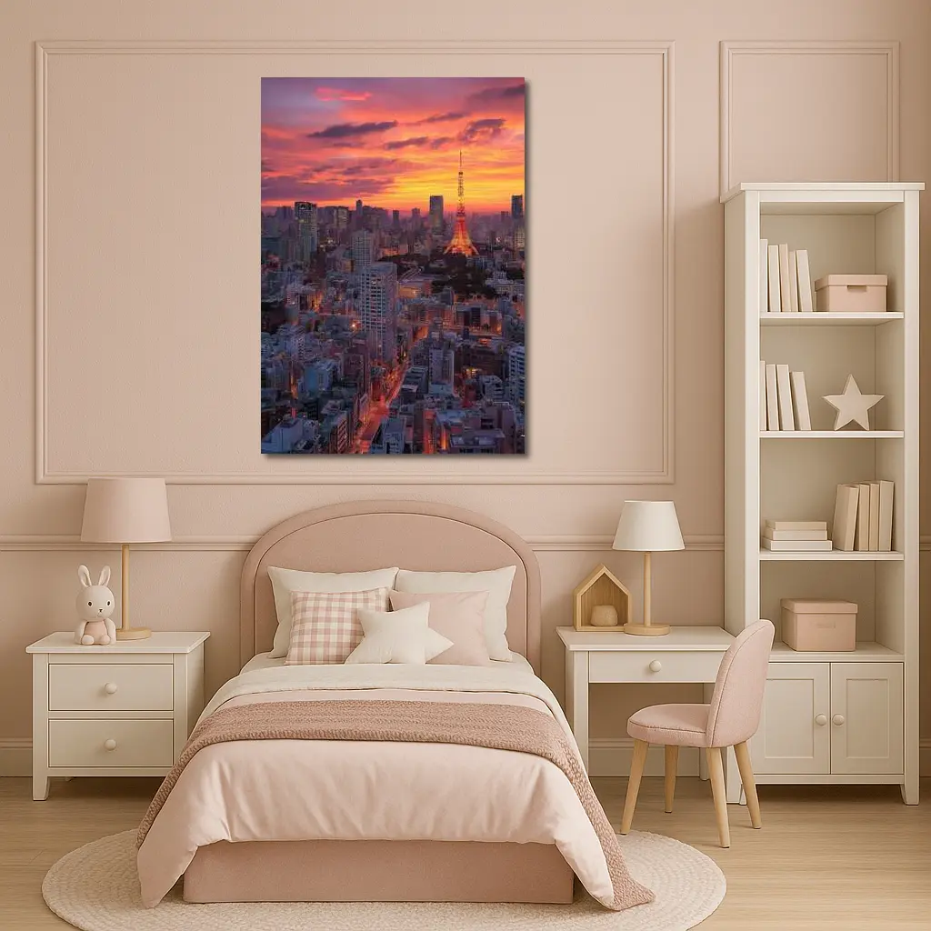 Tokyo Tower Skyline at Fiery Sunset – Wall Art