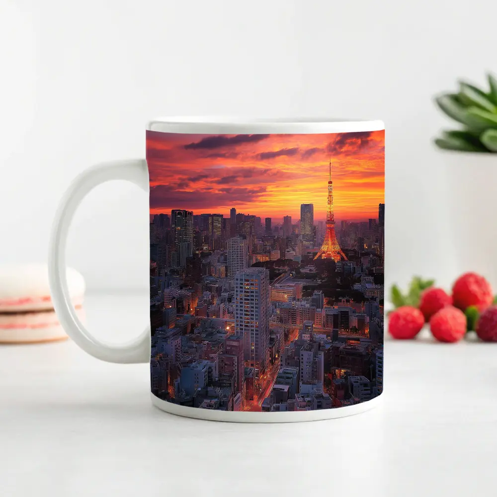 Tokyo Tower Skyline at Fiery Sunset – Mugs