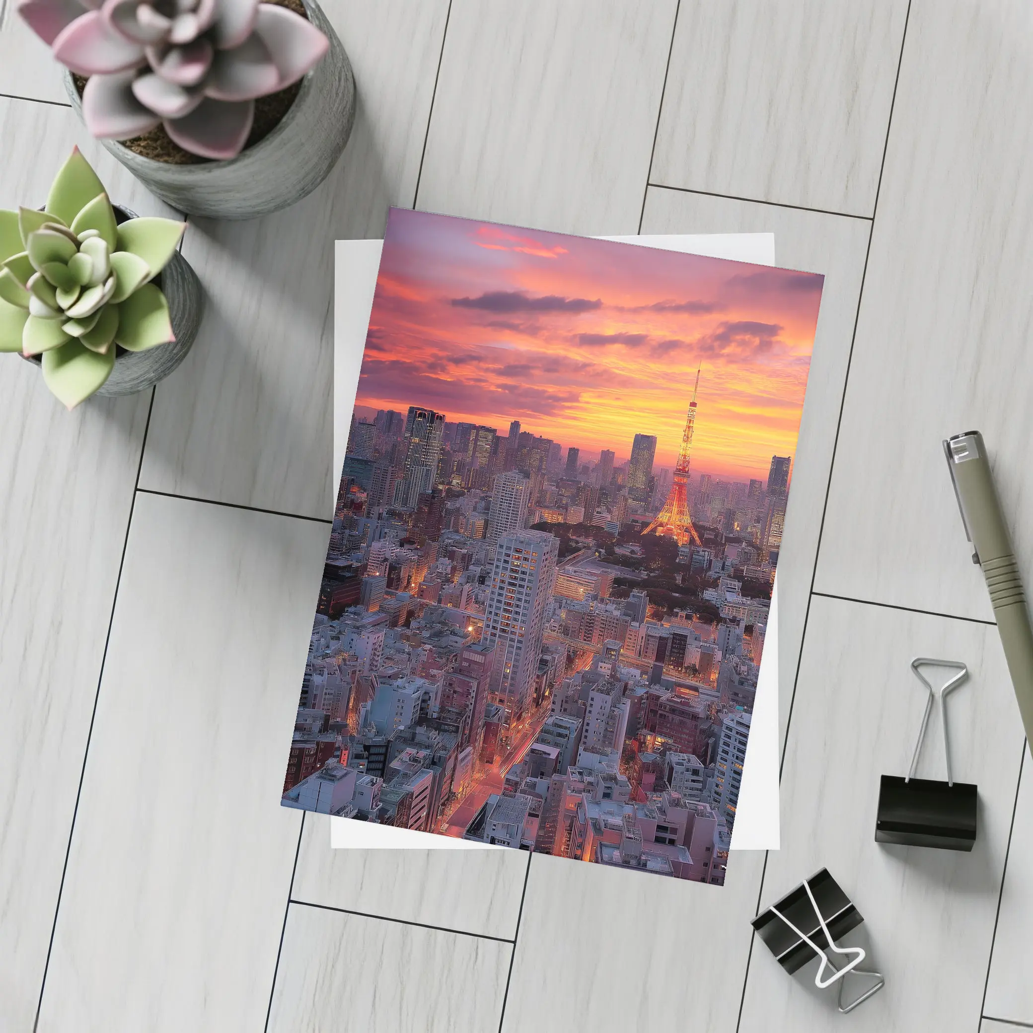 Tokyo Tower Skyline at Fiery Sunset – Postcards