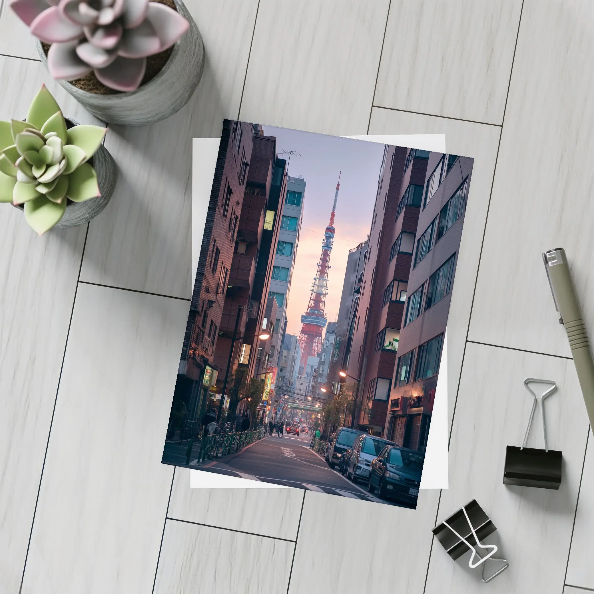 Tokyo Tower At Dusk City Street – Postcards