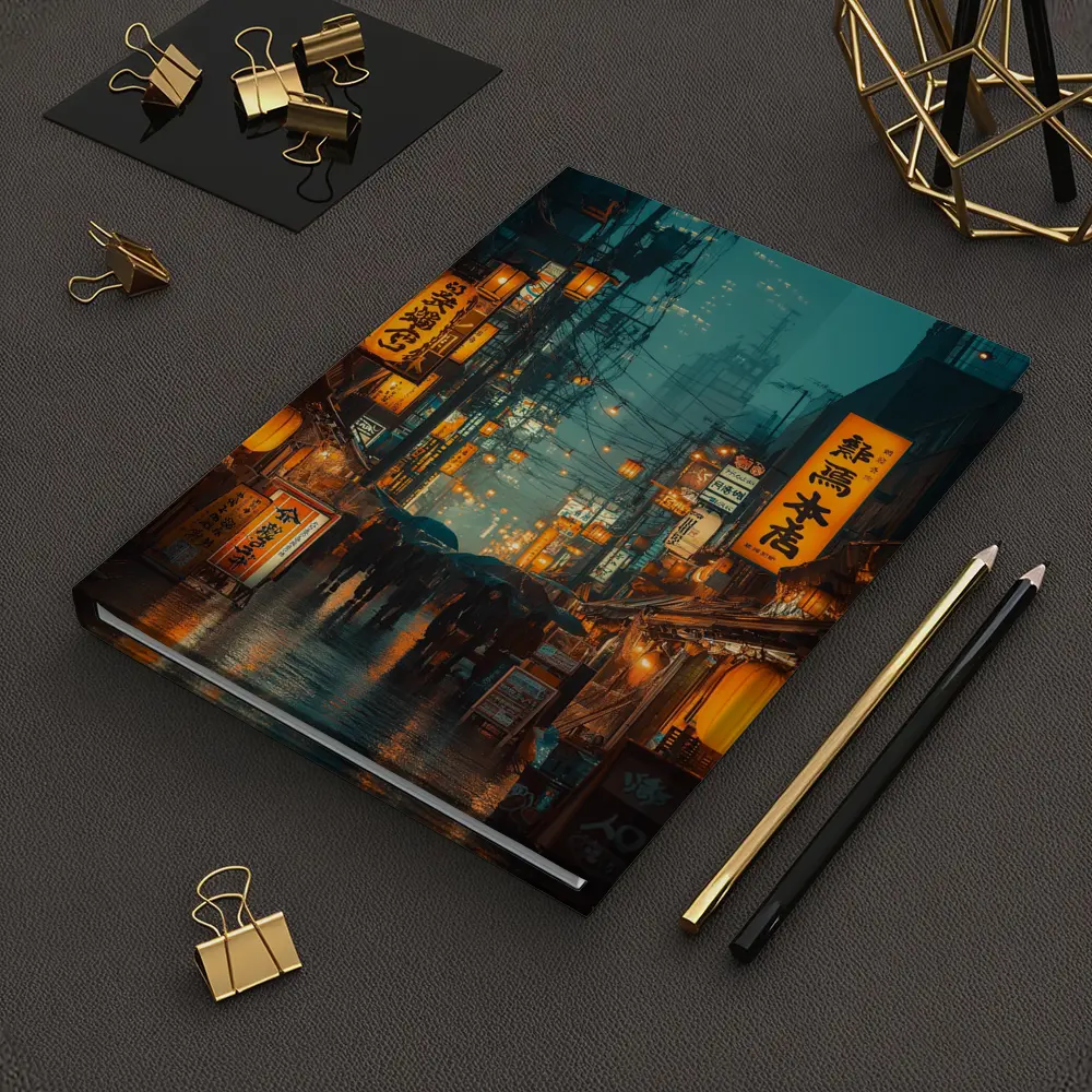 Rainy Tokyo Street Glowing Lanterns Night – Notebooks