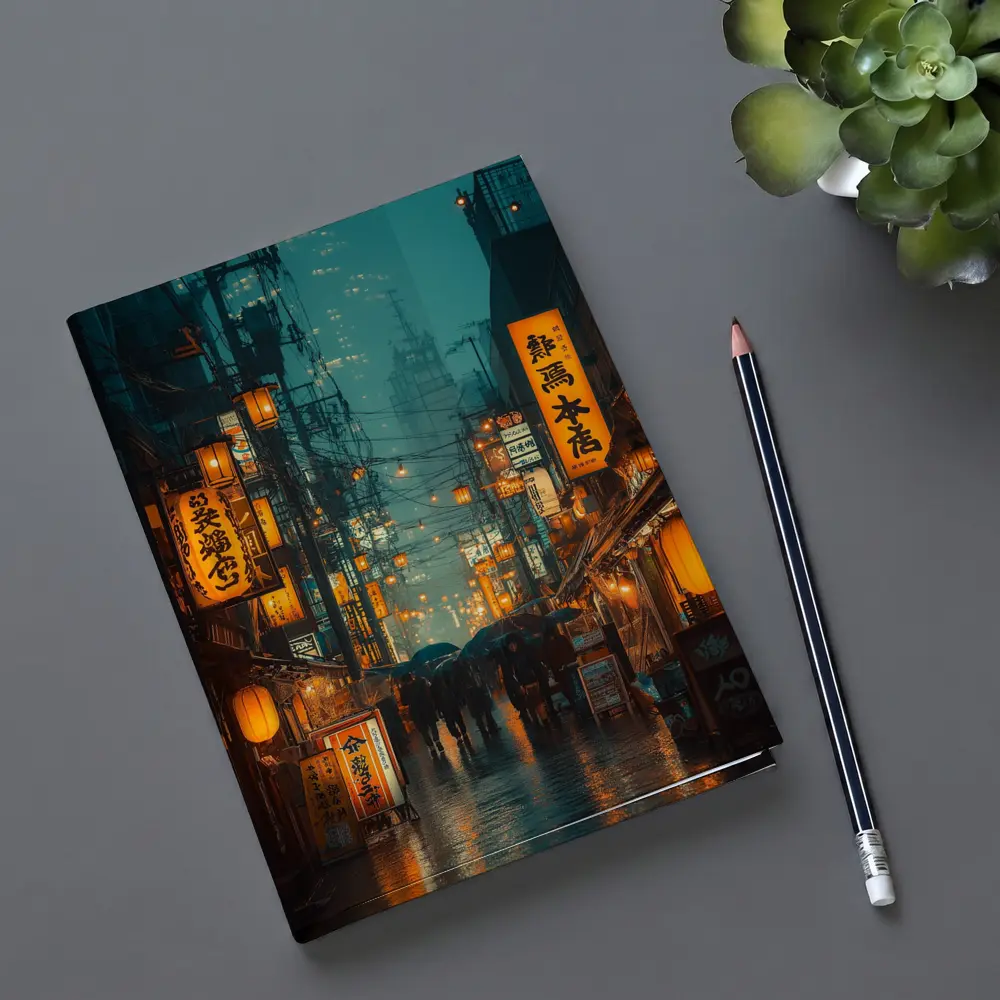 Rainy Tokyo Street Glowing Lanterns Night – Notebooks