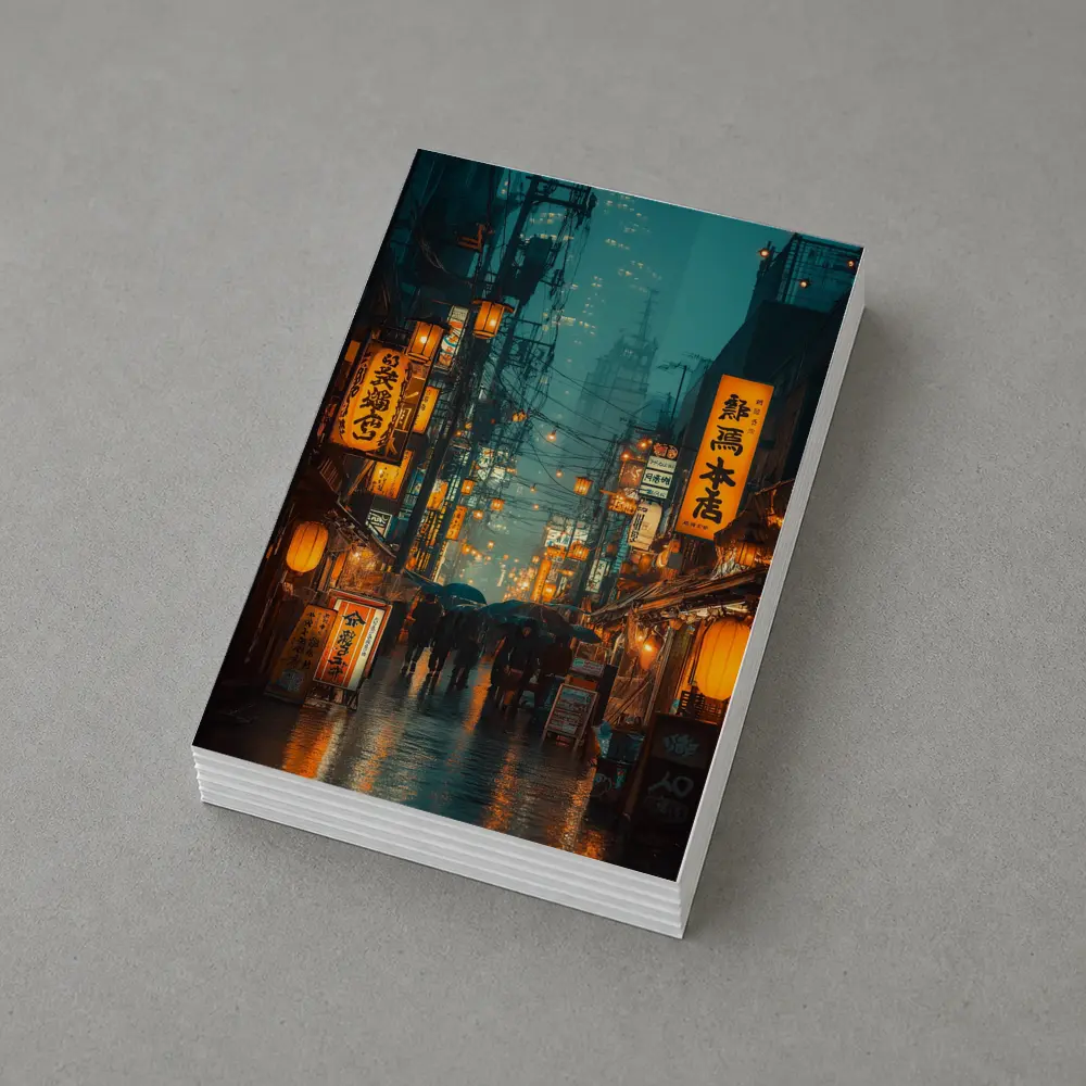 Rainy Tokyo Street Glowing Lanterns Night – Postcards