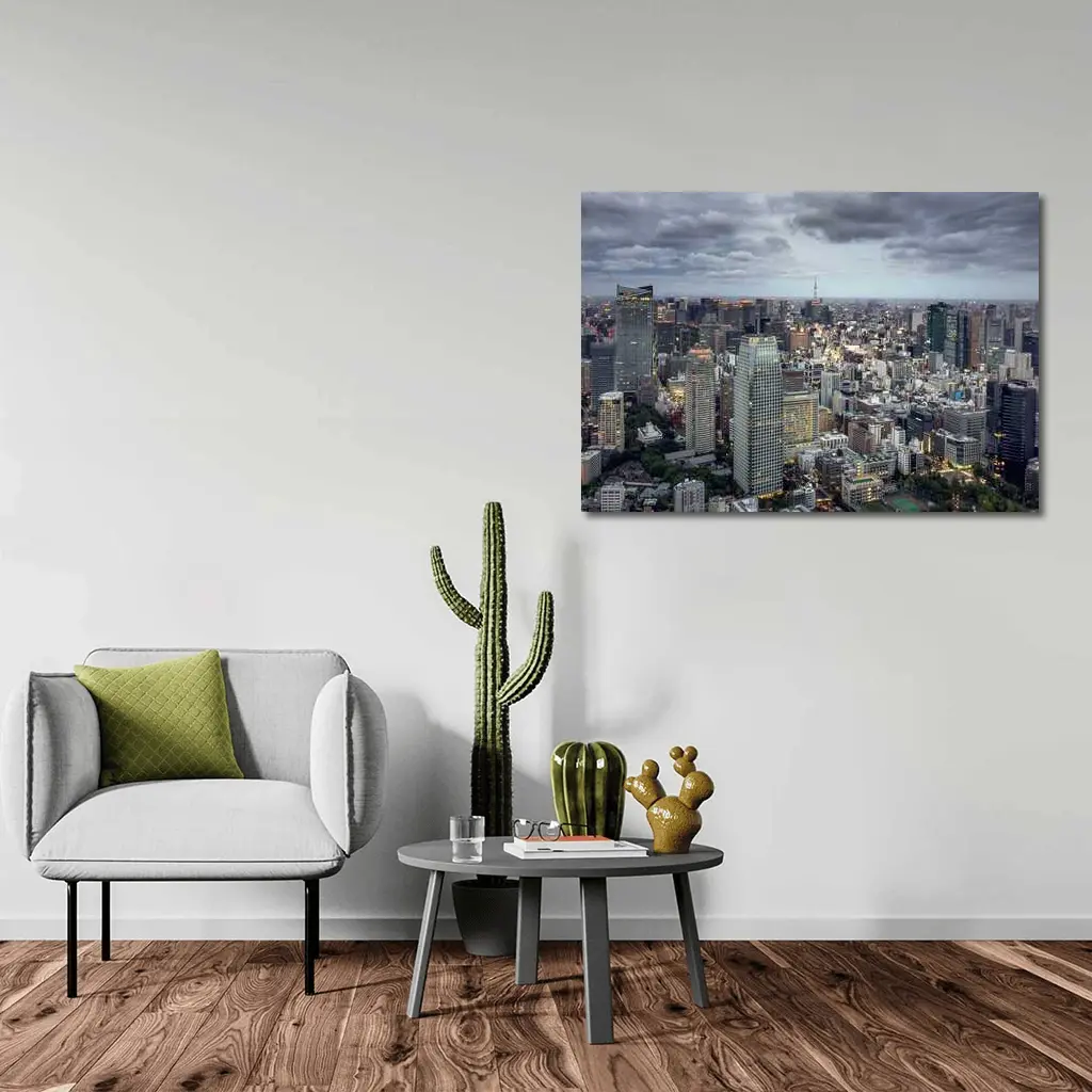 Tokyo Skyline Aerial View Cloudy Dusk – Wall Art
