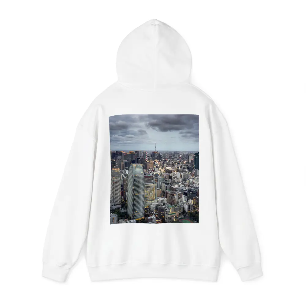 Tokyo Skyline Aerial View Cloudy Dusk – Hoodies
