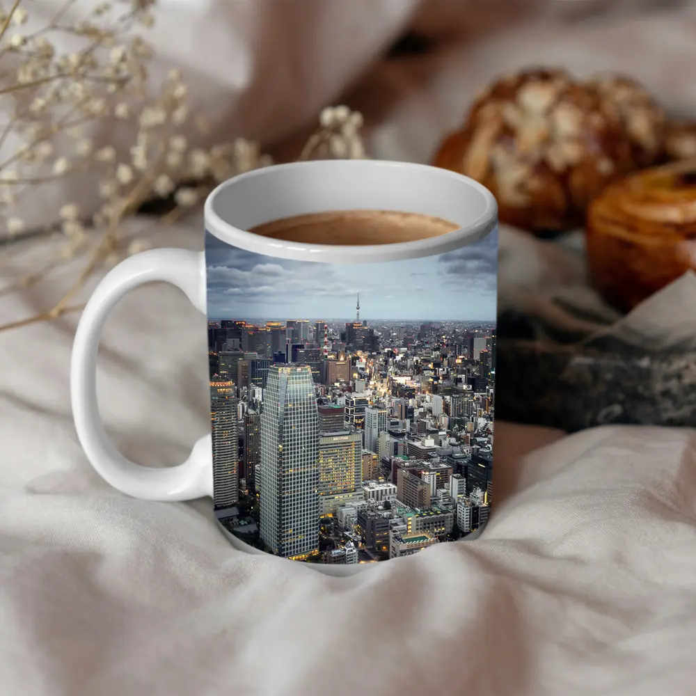 Tokyo Skyline Aerial View Cloudy Dusk – Mugs