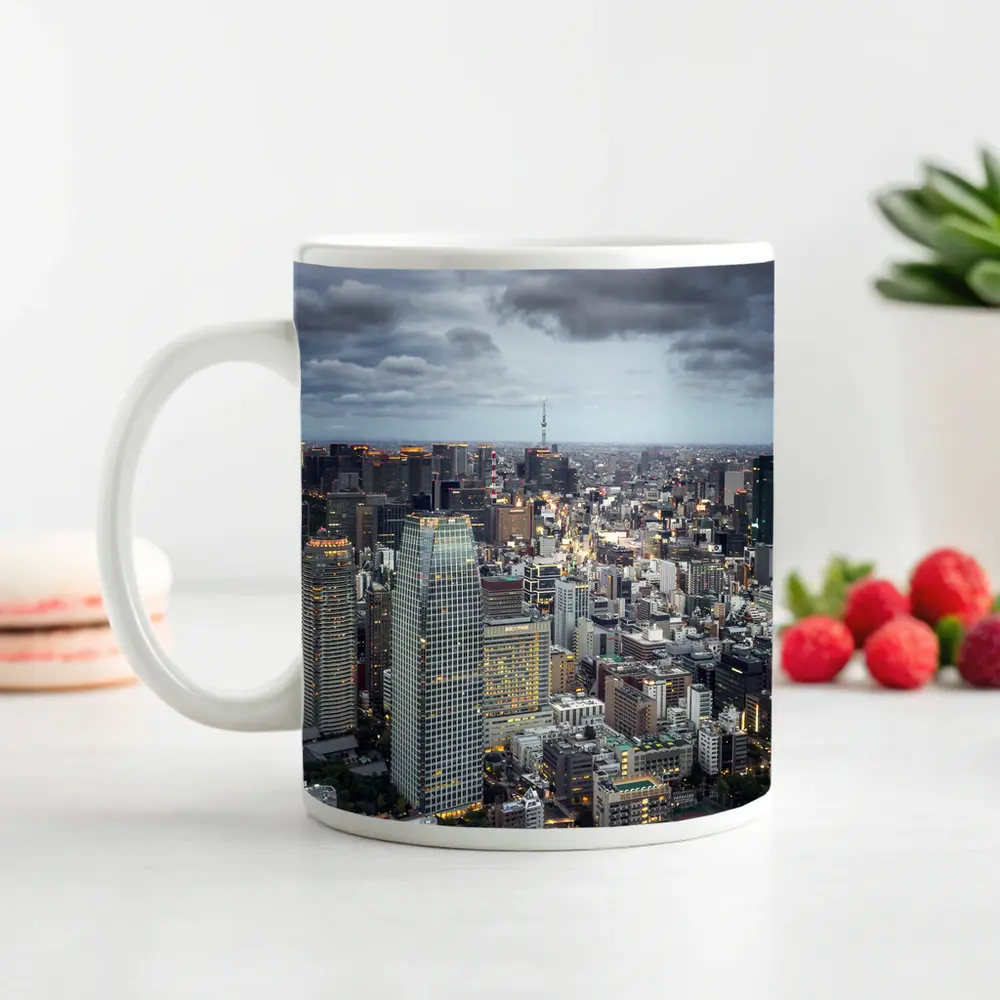 Tokyo Skyline Aerial View Cloudy Dusk – Mugs