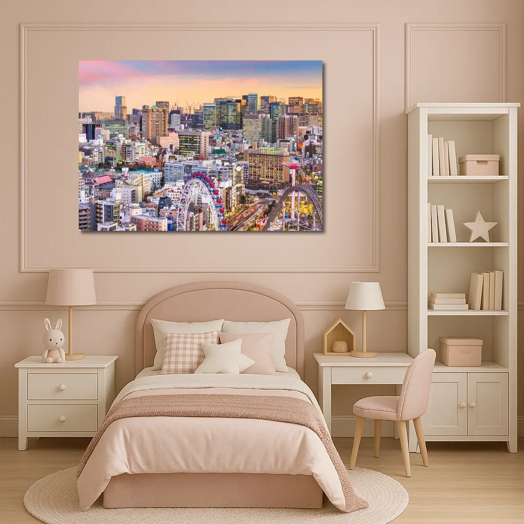 Osaka City Skyline at Dusk Ferris Wheel – Wall Art