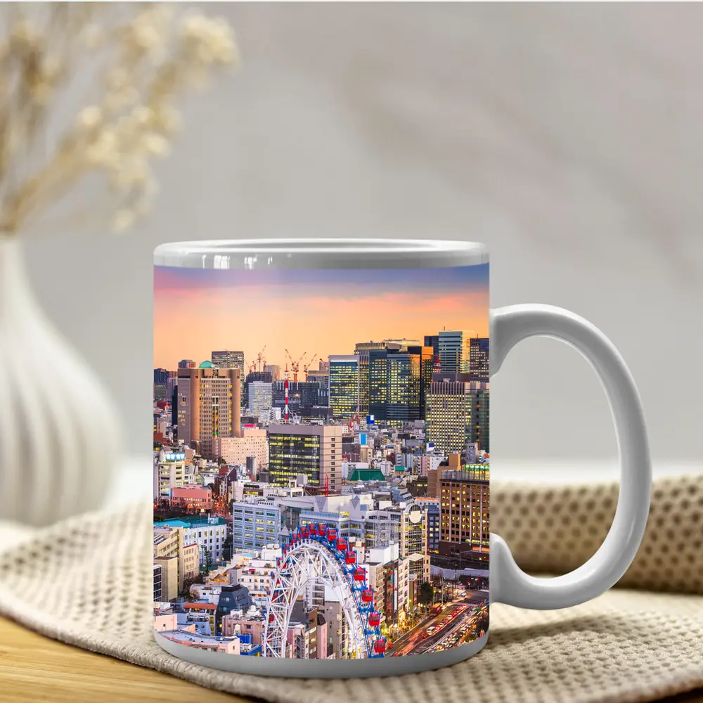 Osaka City Skyline at Dusk Ferris Wheel – Mugs