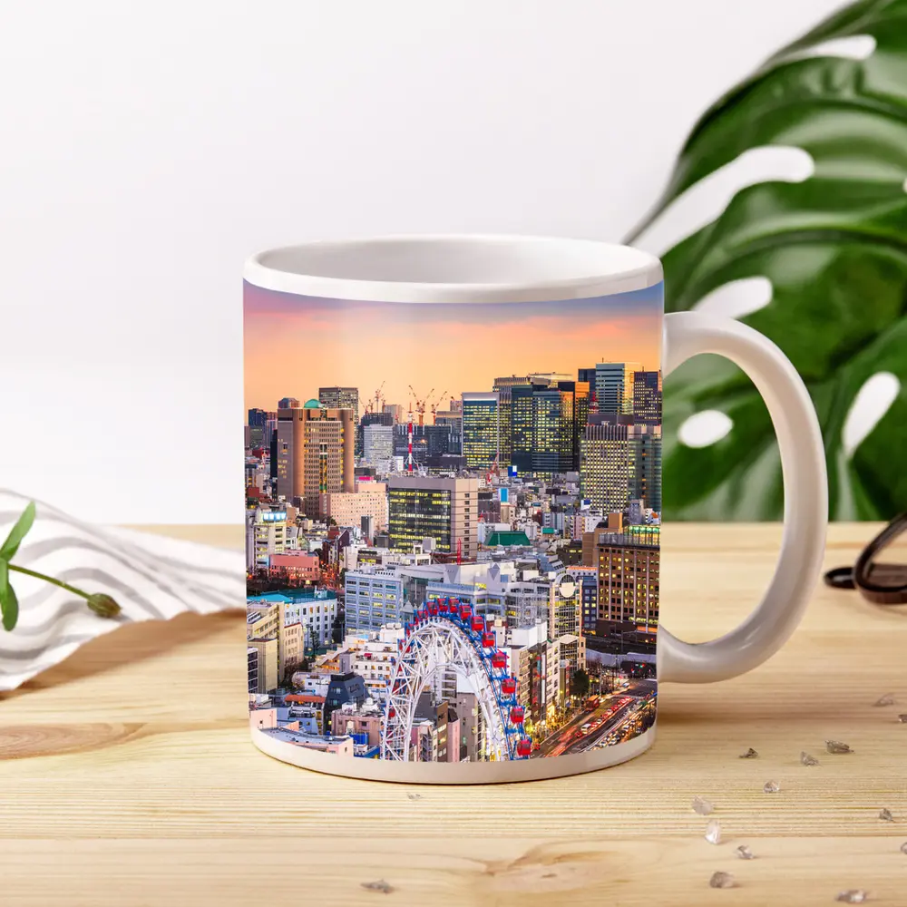Osaka City Skyline at Dusk Ferris Wheel – Mugs