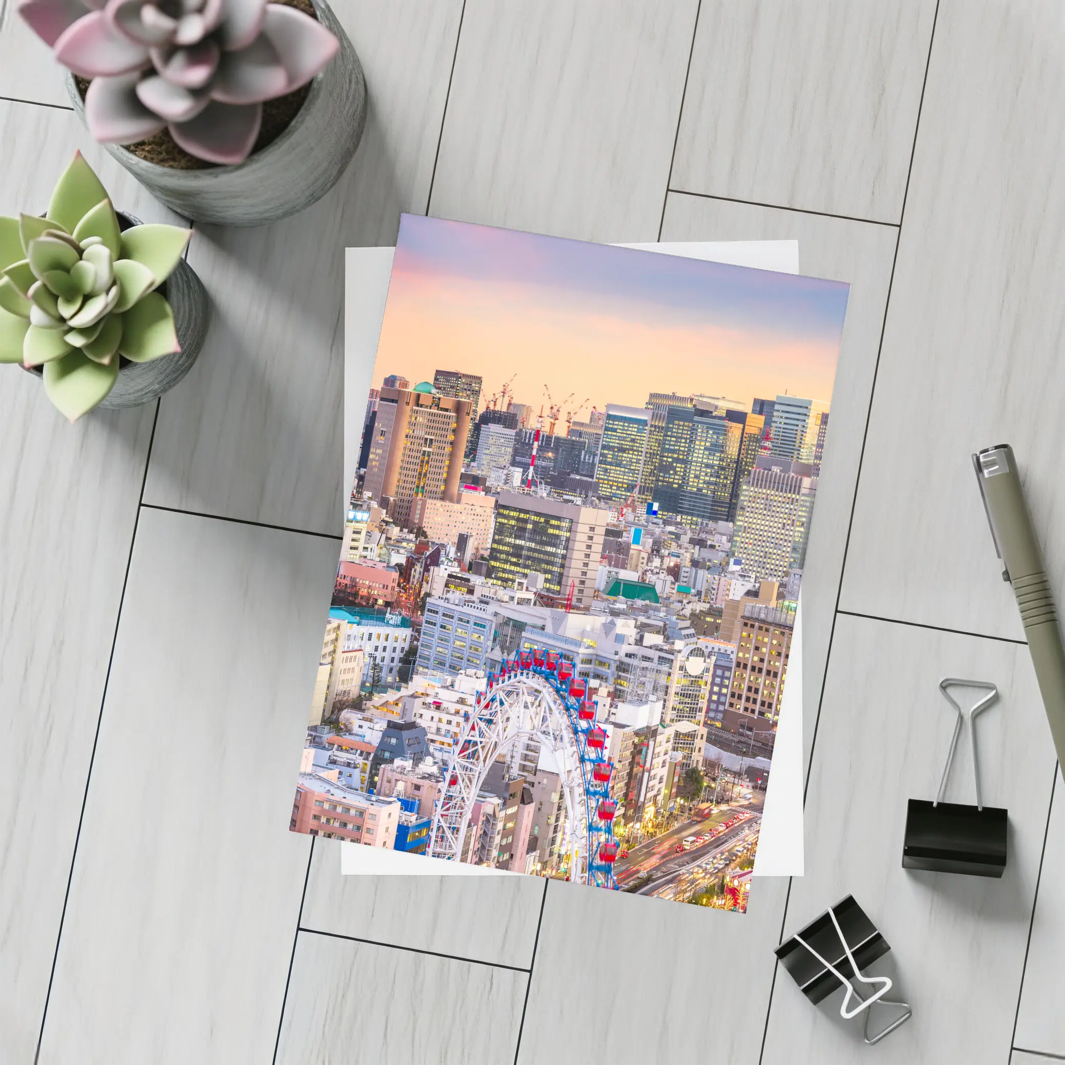 Osaka City Skyline at Dusk Ferris Wheel – Postcards