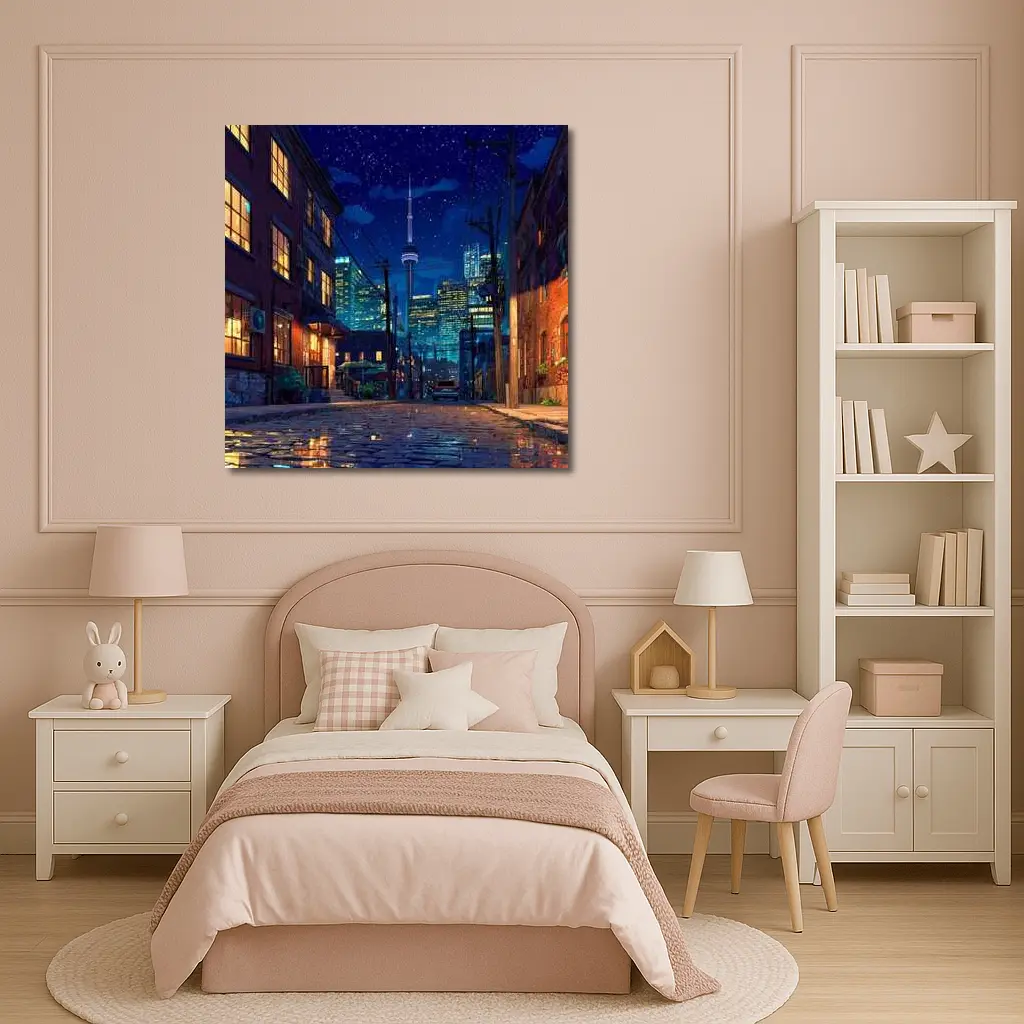Toronto CN Tower Anime Night Street Scene – Wall Art