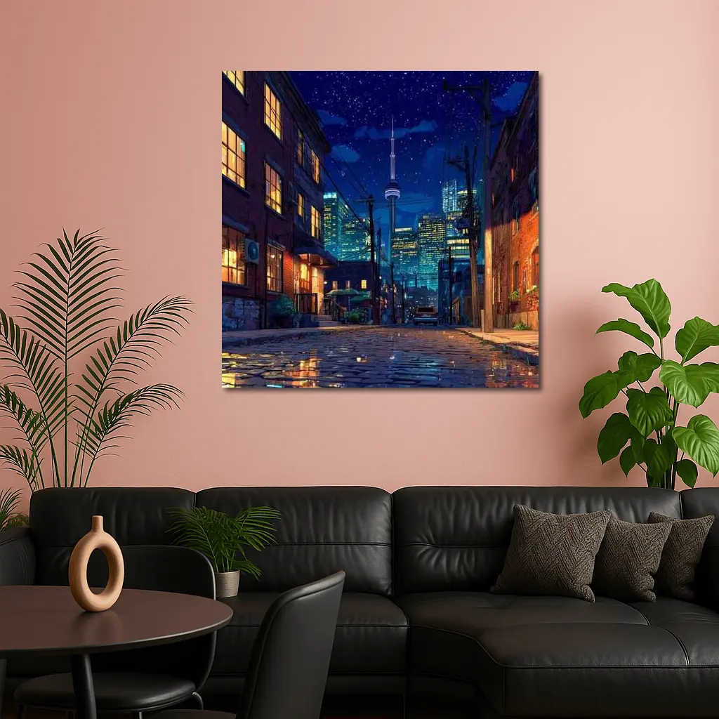 Toronto CN Tower Anime Night Street Scene – Wall Art