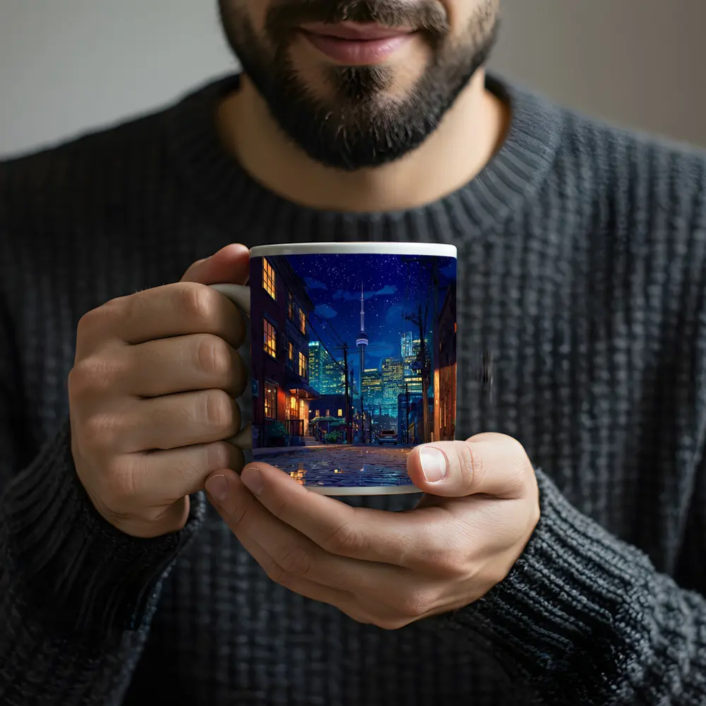 Toronto CN Tower Anime Night Street Scene – Mugs