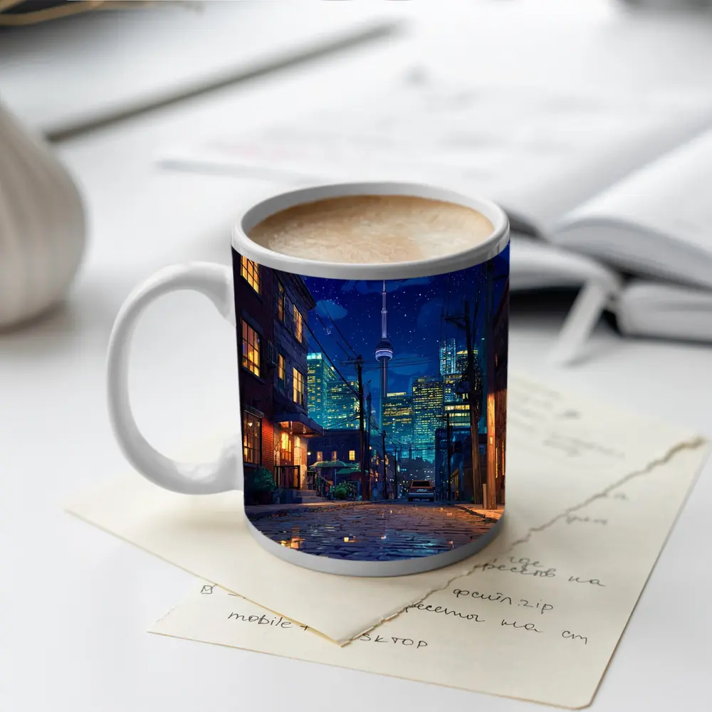 Toronto CN Tower Anime Night Street Scene – Mugs