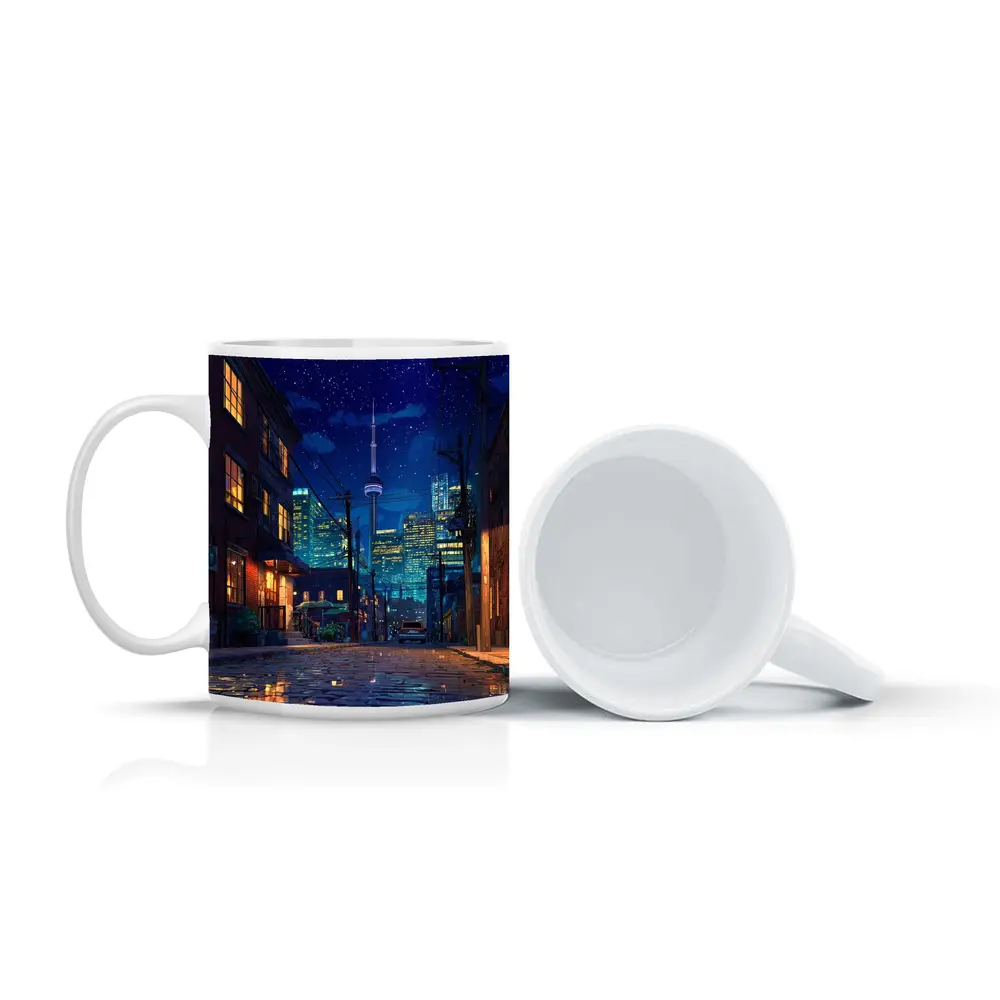 Toronto CN Tower Anime Night Street Scene – Mugs