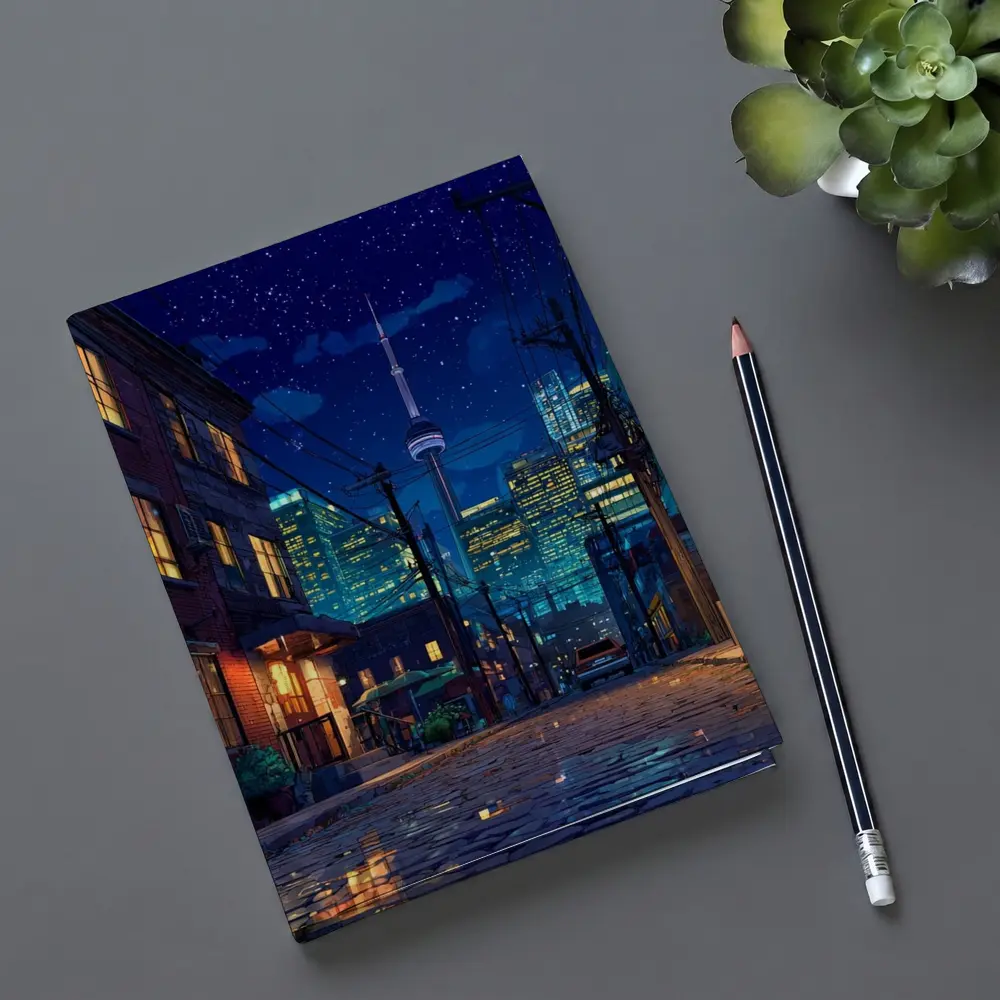 Toronto CN Tower Anime Night Street Scene – Notebooks
