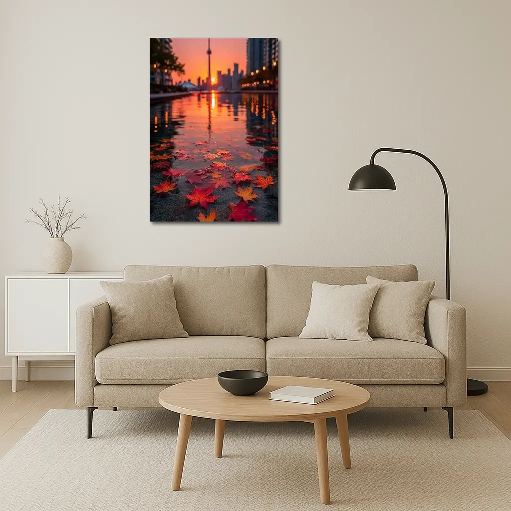 Toronto CN Tower Autumn Leaves Sunset Reflection – Wall Art