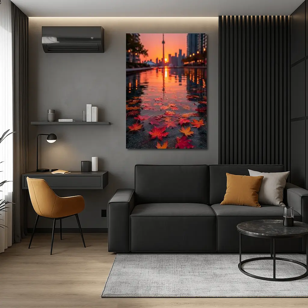 Toronto CN Tower Autumn Leaves Sunset Reflection – Wall Art