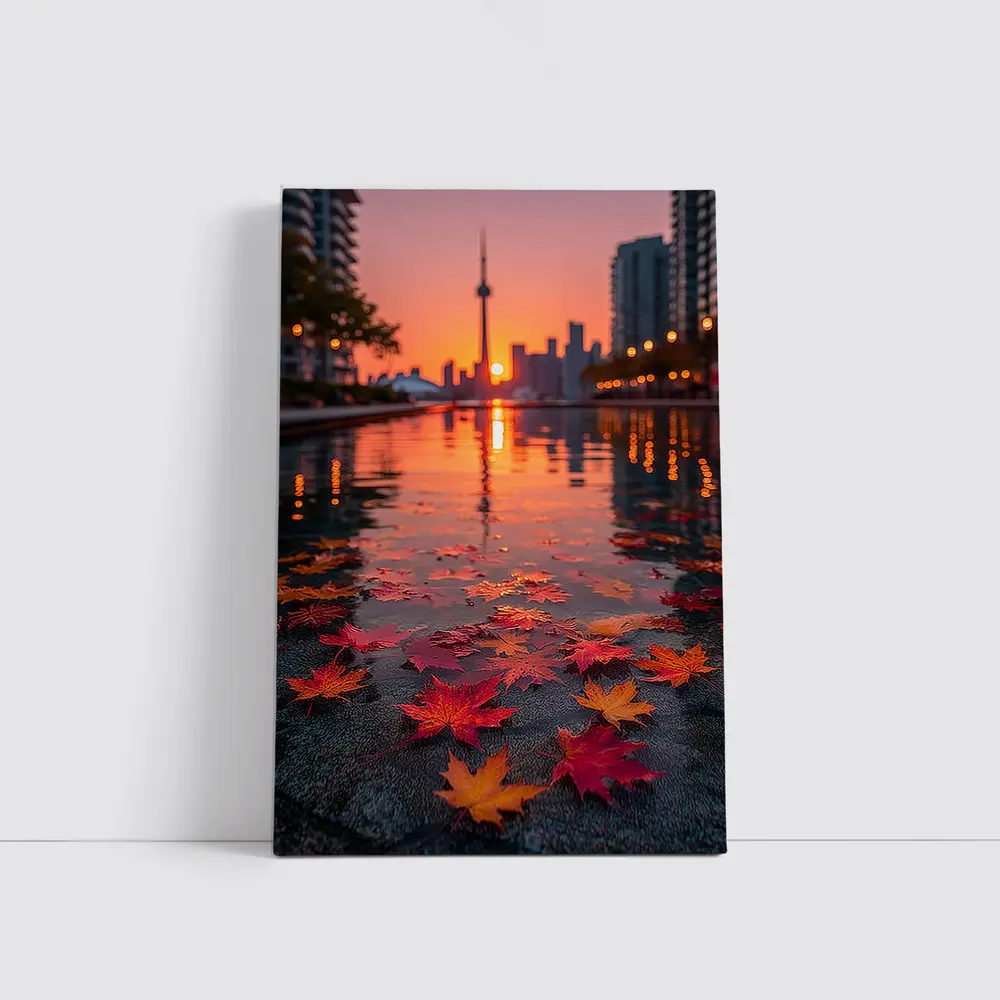 Toronto CN Tower Autumn Leaves Sunset Reflection – Wall Art