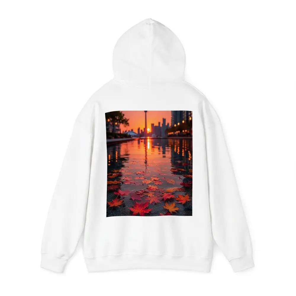 Toronto CN Tower Autumn Leaves Sunset Reflection – Hoodies