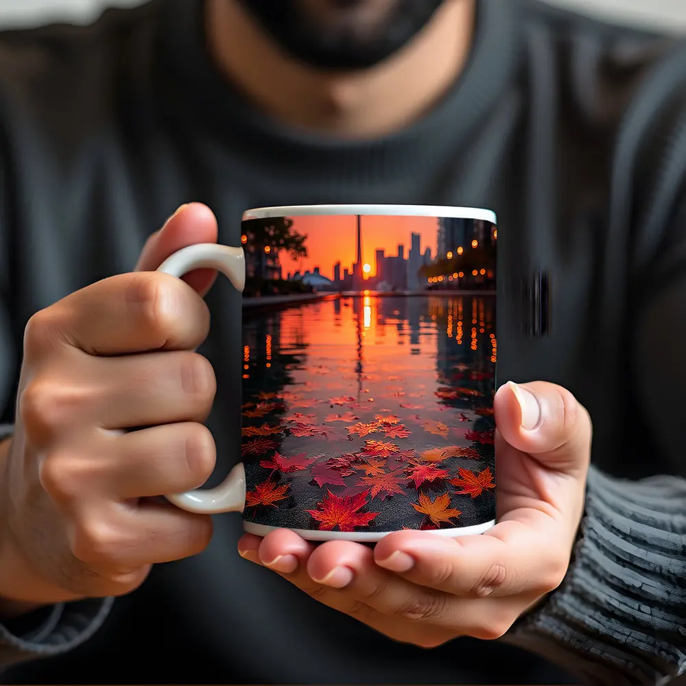 Toronto CN Tower Autumn Leaves Sunset Reflection – Mugs
