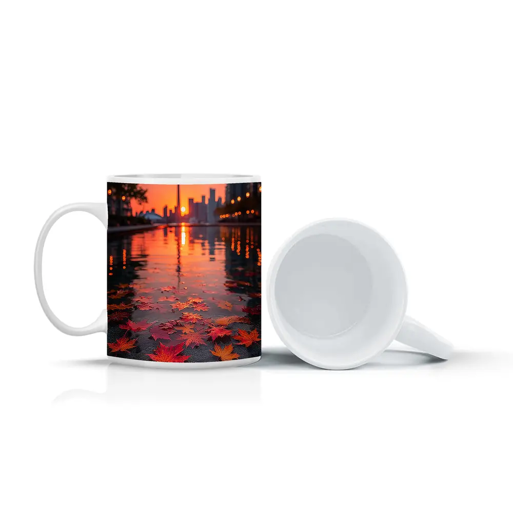 Toronto CN Tower Autumn Leaves Sunset Reflection – Mugs