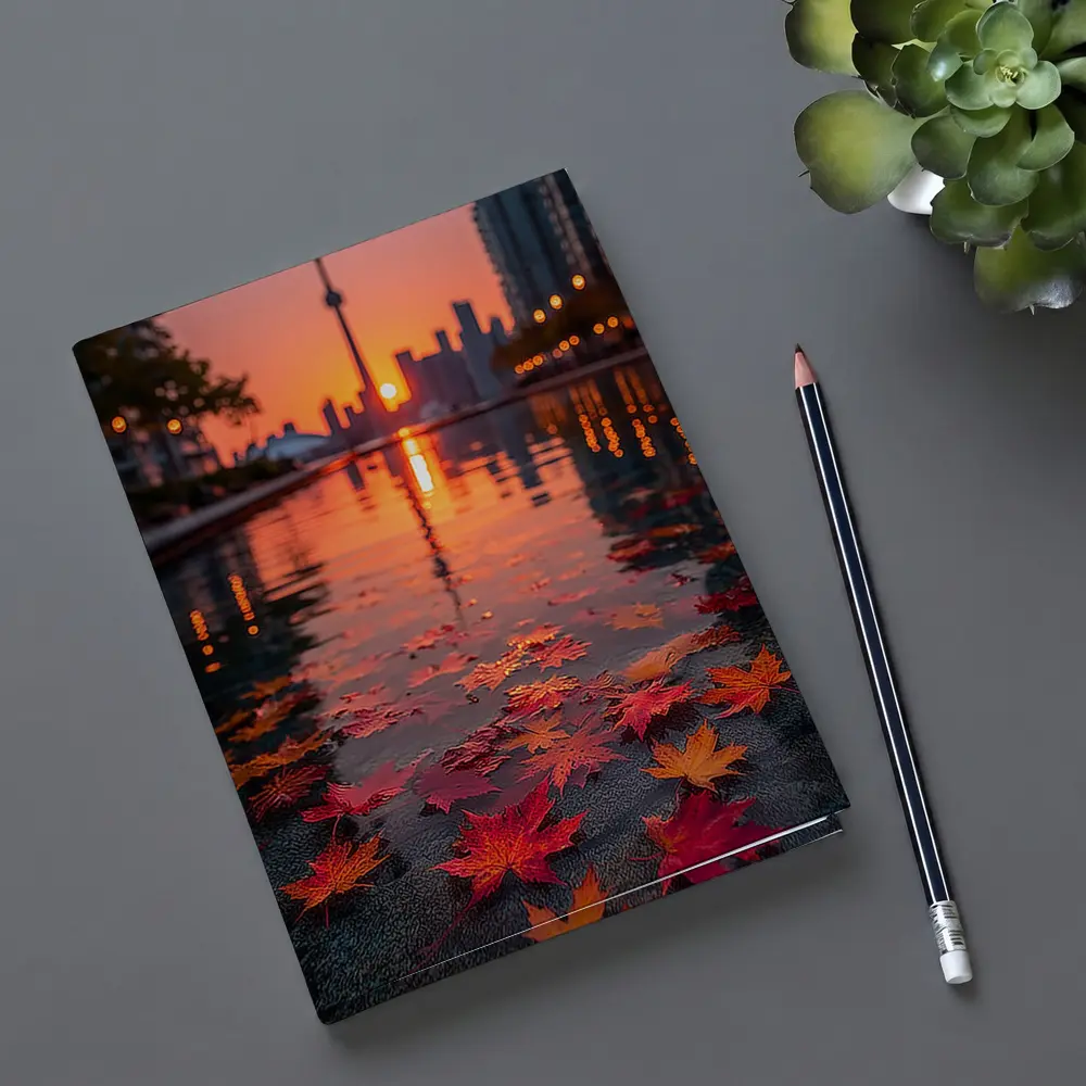Toronto CN Tower Autumn Leaves Sunset Reflection – Notebooks