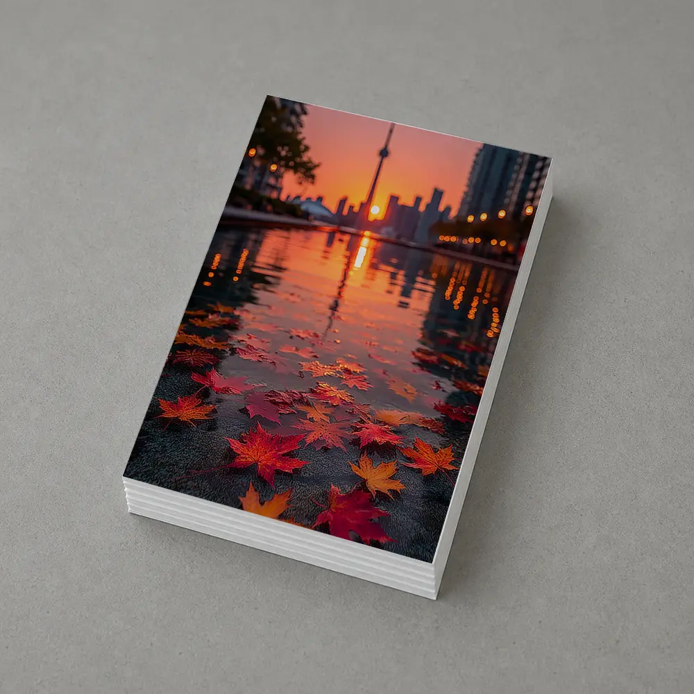 Toronto CN Tower Autumn Leaves Sunset Reflection – Postcards