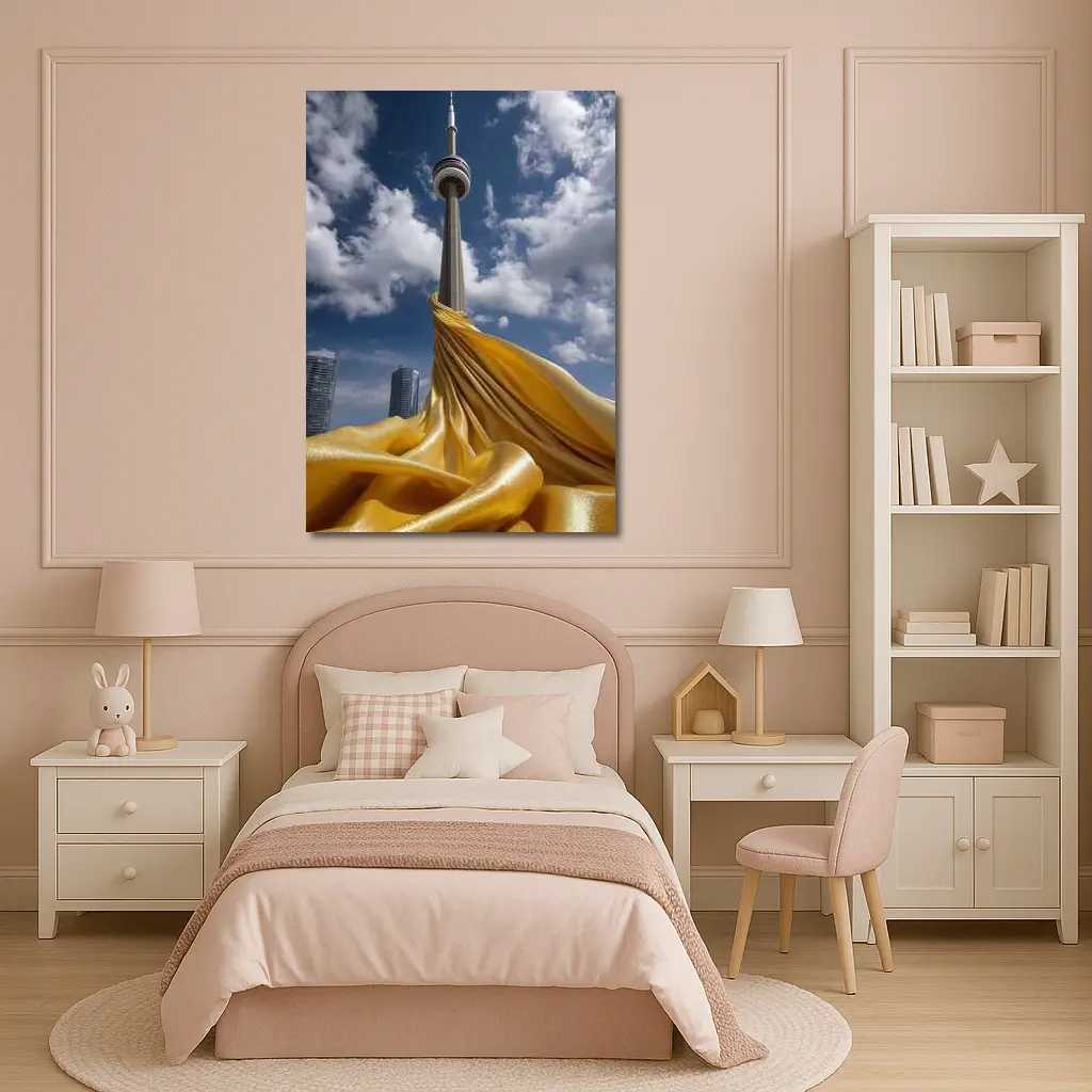 CN Tower Gold Silk Fabric Toronto Sky – Wall Art