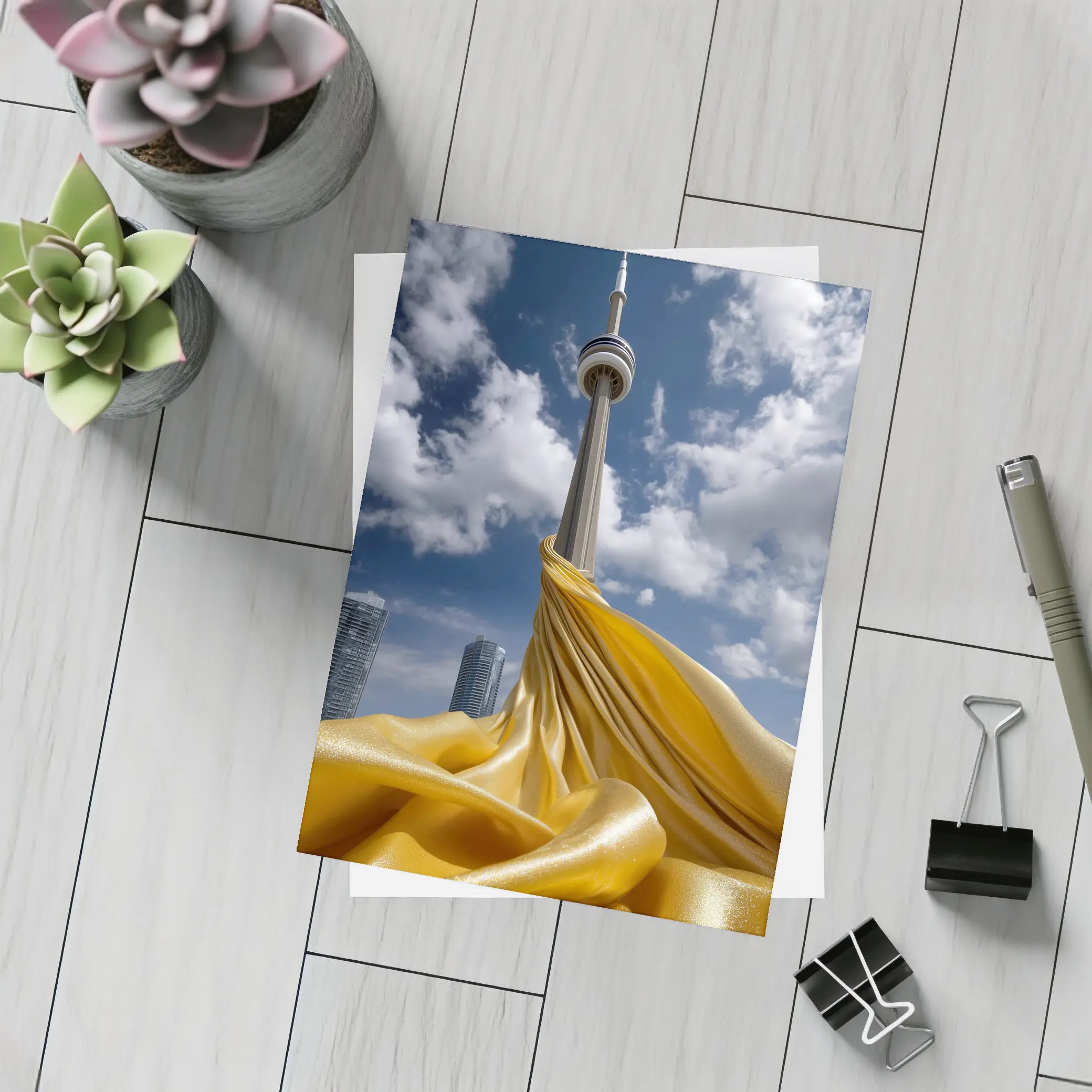 CN Tower Gold Silk Fabric Toronto Sky – Postcards