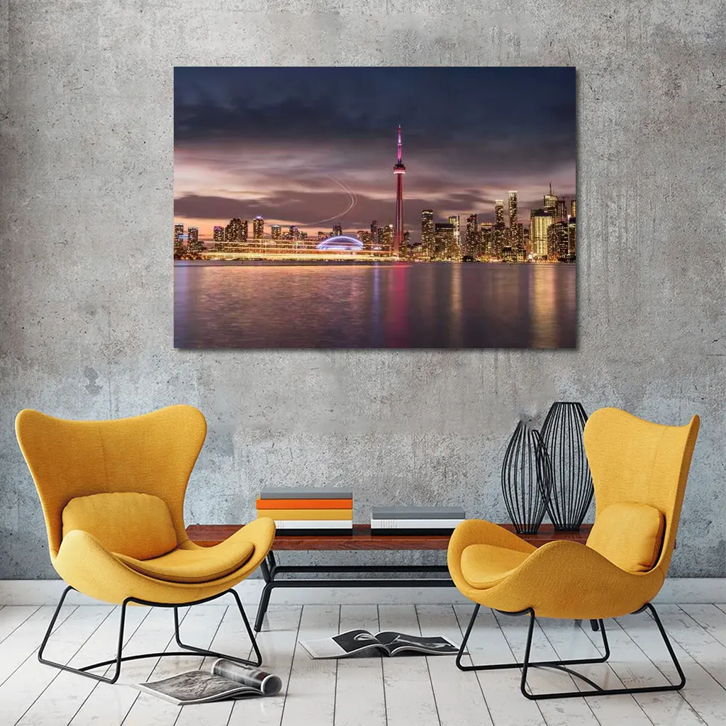 Toronto Skyline CN Tower Dusk Waterfront – Wall Art