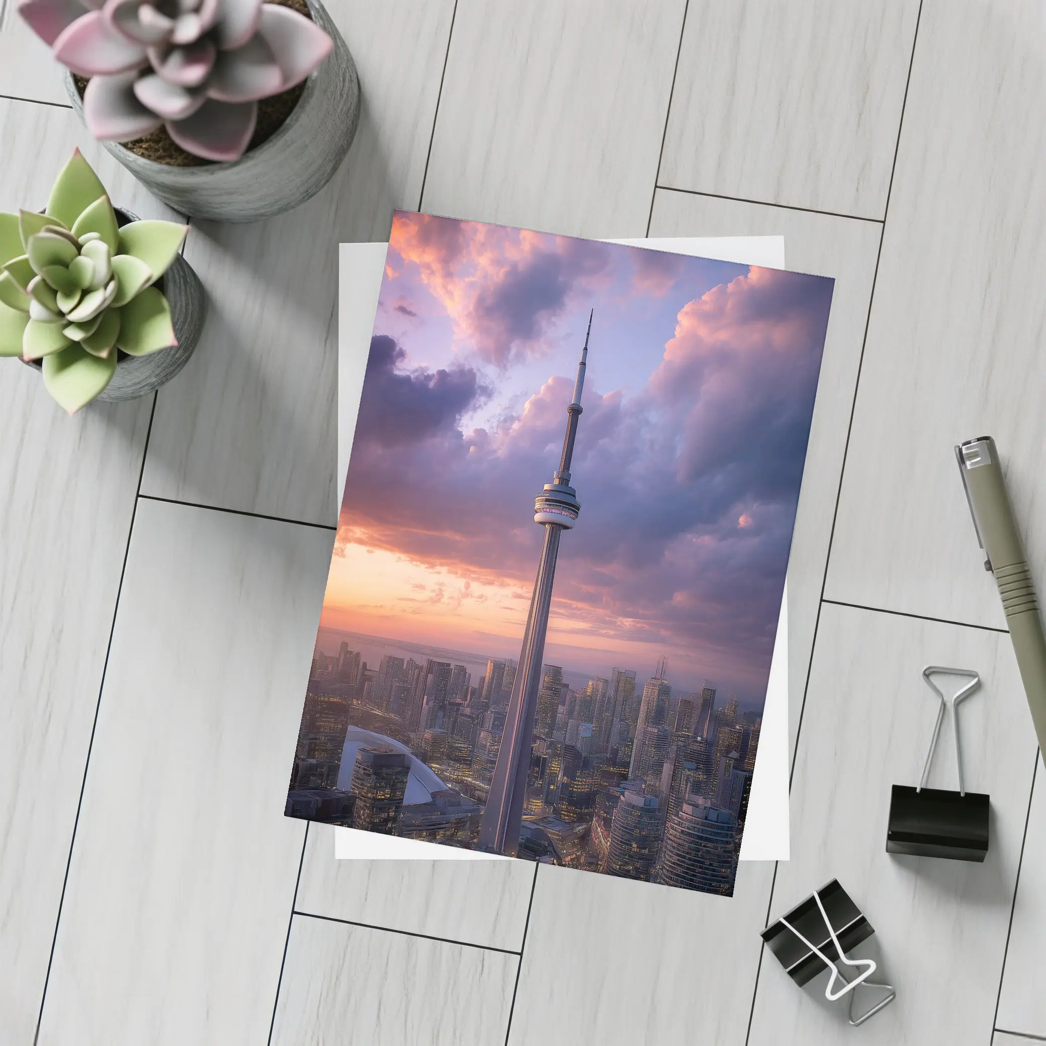 CN Tower Toronto Skyline Dramatic Sunset Sky – Postcards