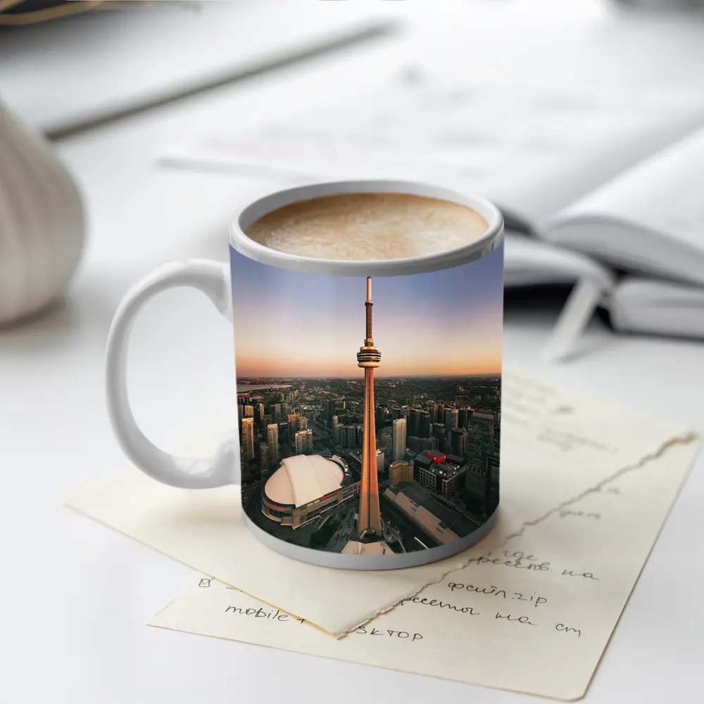 CN Tower Toronto Skyline Sunset Aerial View – Mugs