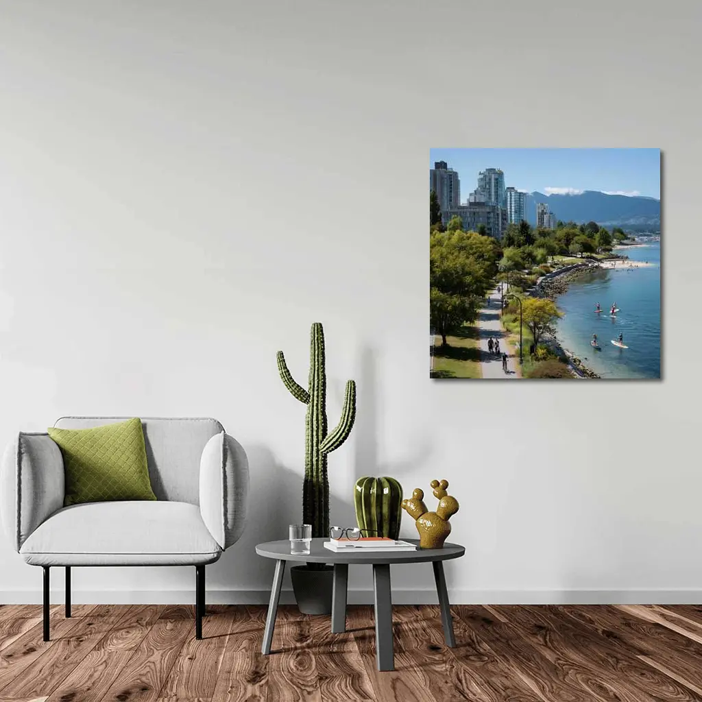 Vancouver Seawall Skyline Mountains Water View – Wall Art