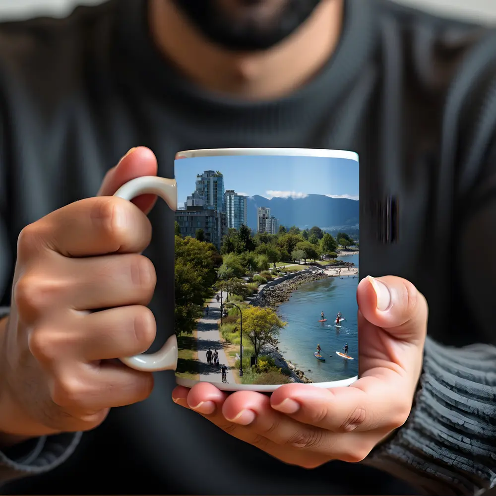 Vancouver Seawall Skyline Mountains Water View – Mugs