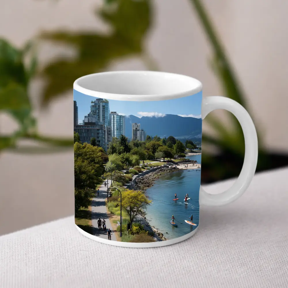Vancouver Seawall Skyline Mountains Water View – Mugs
