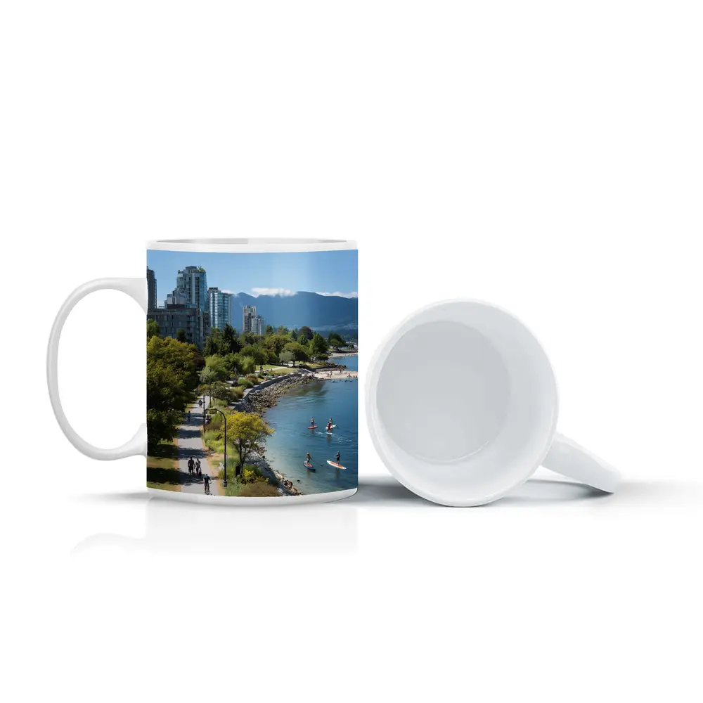 Vancouver Seawall Skyline Mountains Water View – Mugs