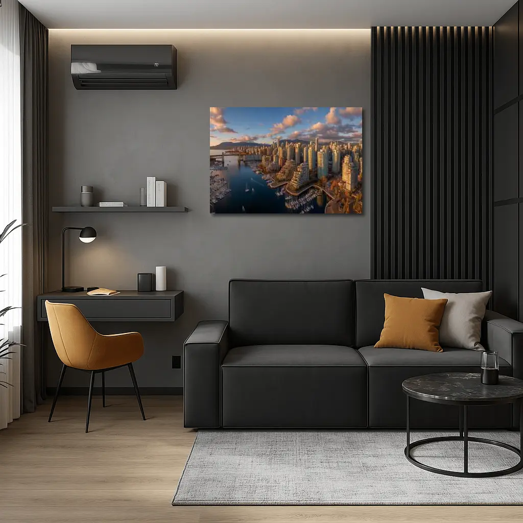 Vancouver Skyline Aerial View Golden Hour – Wall Art