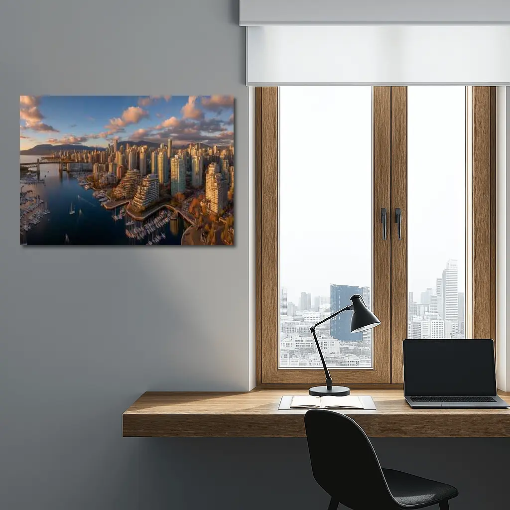 Vancouver Skyline Aerial View Golden Hour – Wall Art