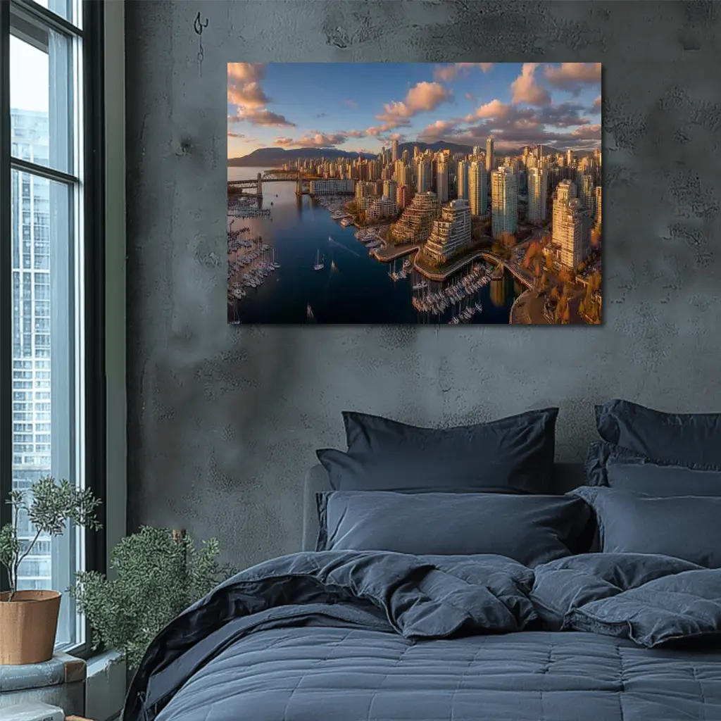 Vancouver Skyline Aerial View Golden Hour – Wall Art