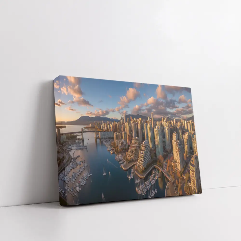 Vancouver Skyline Aerial View Golden Hour – Wall Art