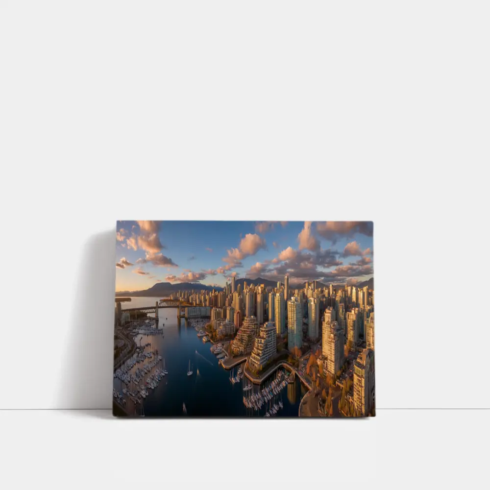 Vancouver Skyline Aerial View Golden Hour – Wall Art