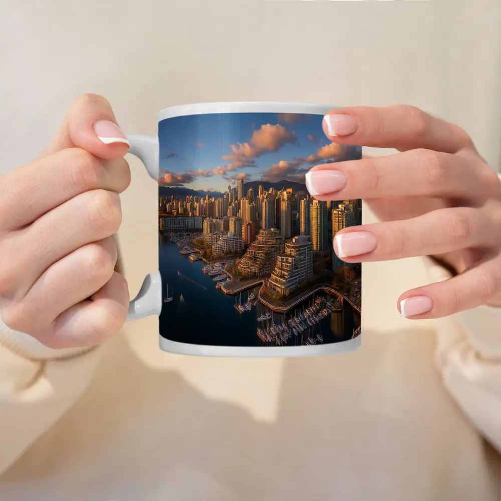 Vancouver Skyline Aerial View Golden Hour – Mugs