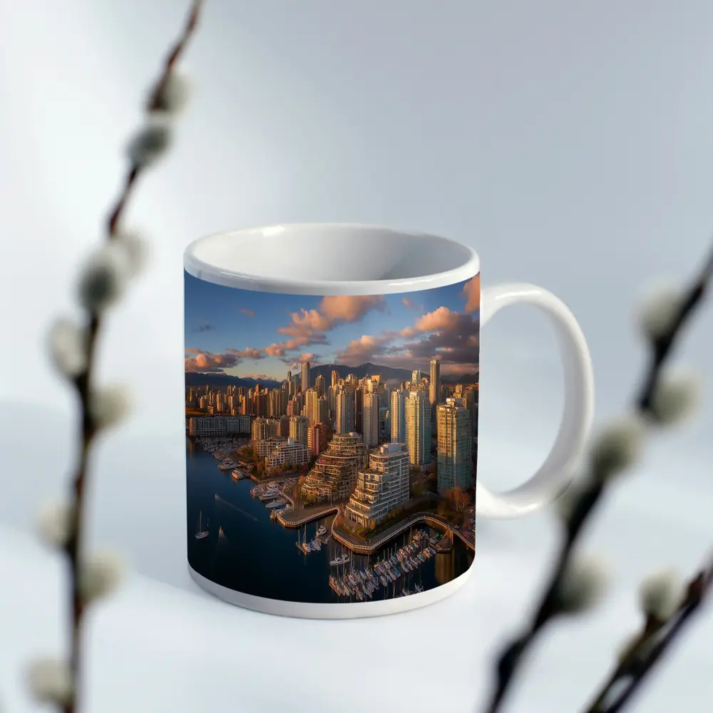 Vancouver Skyline Aerial View Golden Hour – Mugs