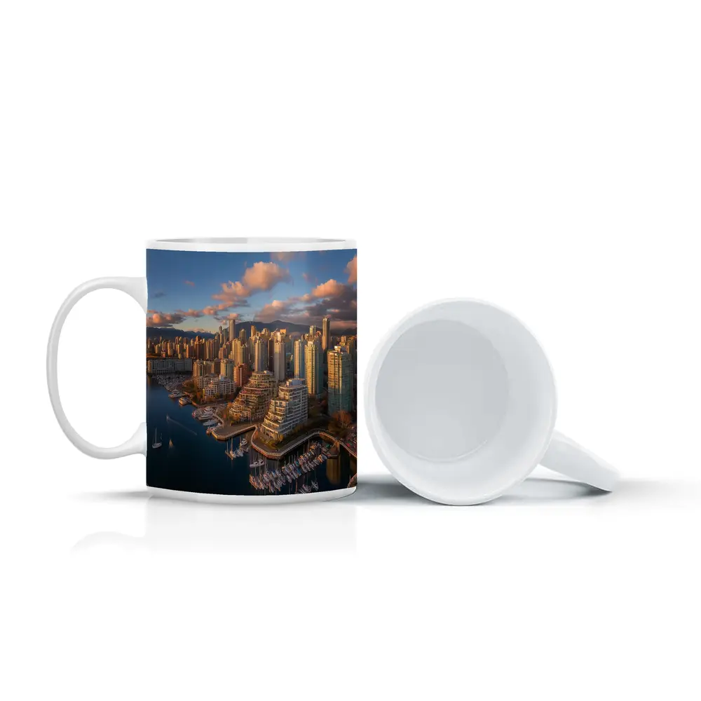 Vancouver Skyline Aerial View Golden Hour – Mugs