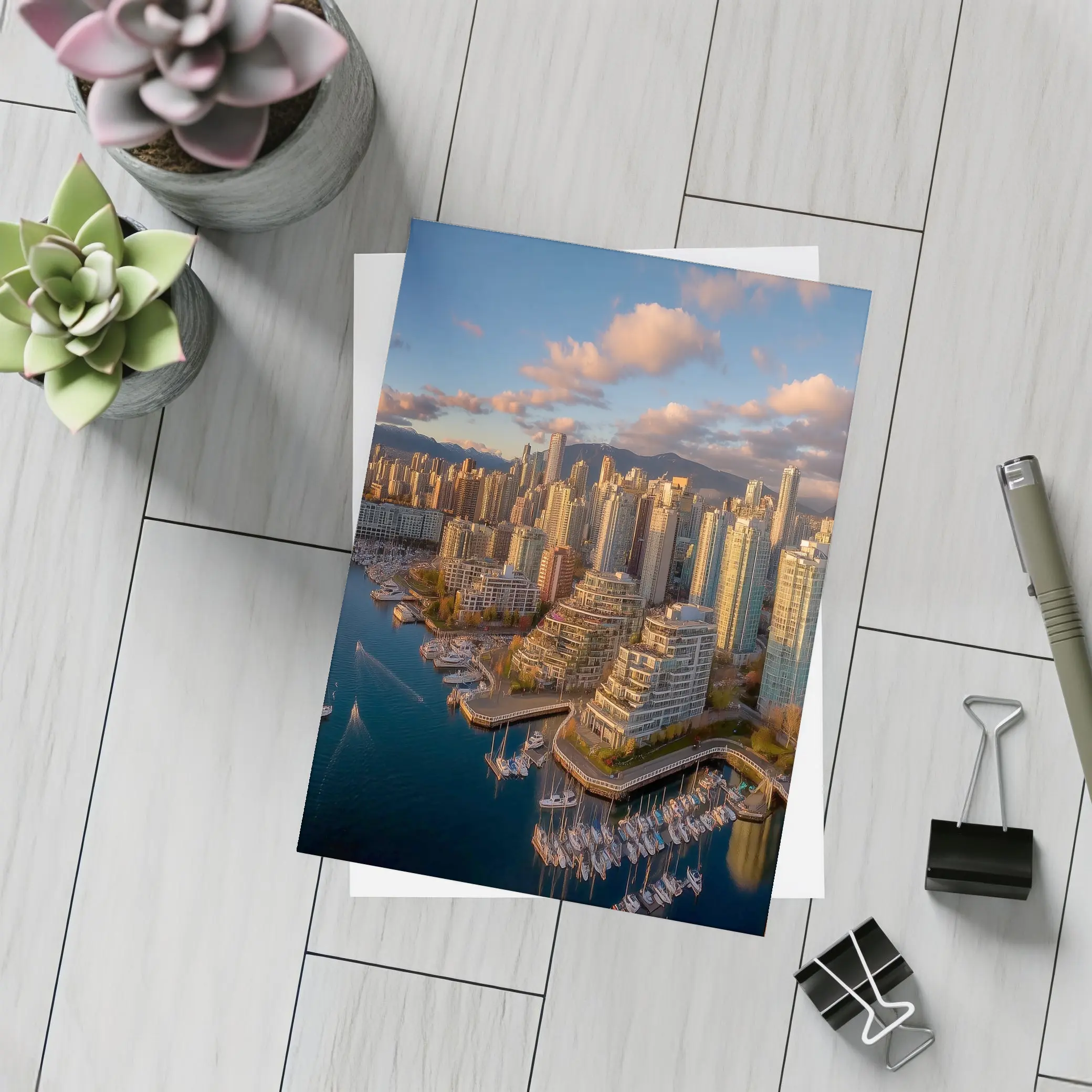 Vancouver Skyline Aerial View Golden Hour – Postcards